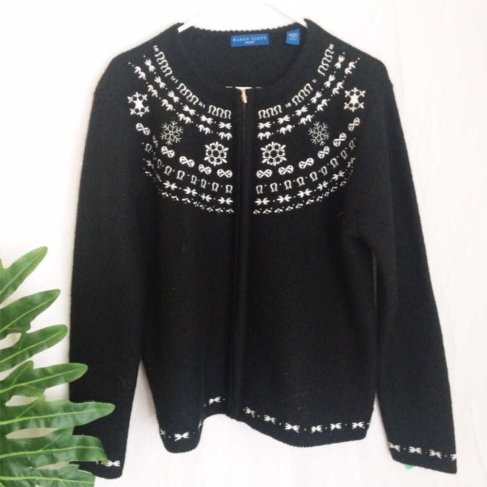 NORDIC BLACK Christmas WOOL CARDIGAN SWEATER